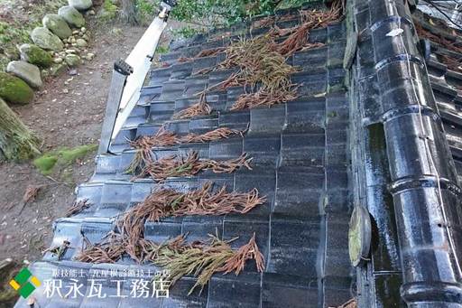 屋根のすんば、落ち葉掃除　立山町神社1.jpg